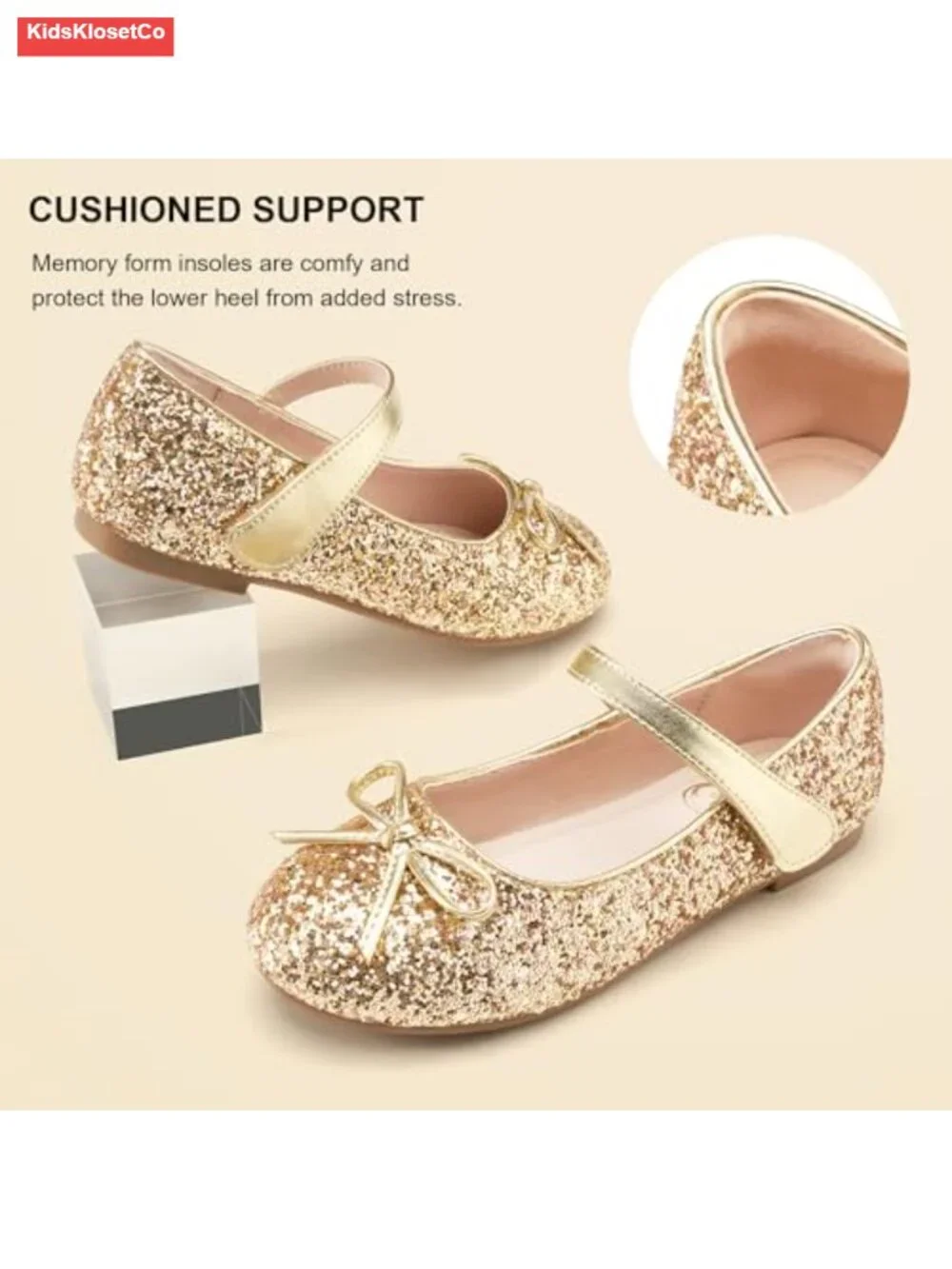 Girls Mary Jane Flats Dress Shoes Hook-and-Loop Cushioned Comfort